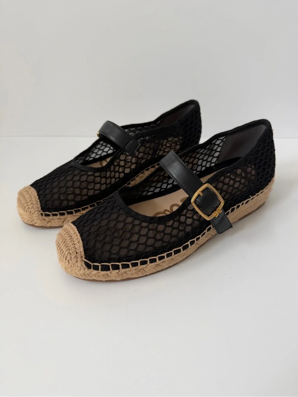 Sam Edelman Mackie Mesh Mary Jane Espadrille Flats in Black, Size 7.5